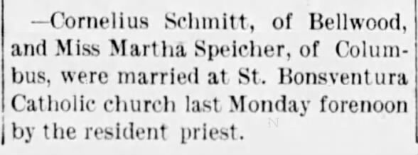 Marriage announcement of Martha Margaret Speicher and Cornelius Jacob Schmit married 23 Apr 1907